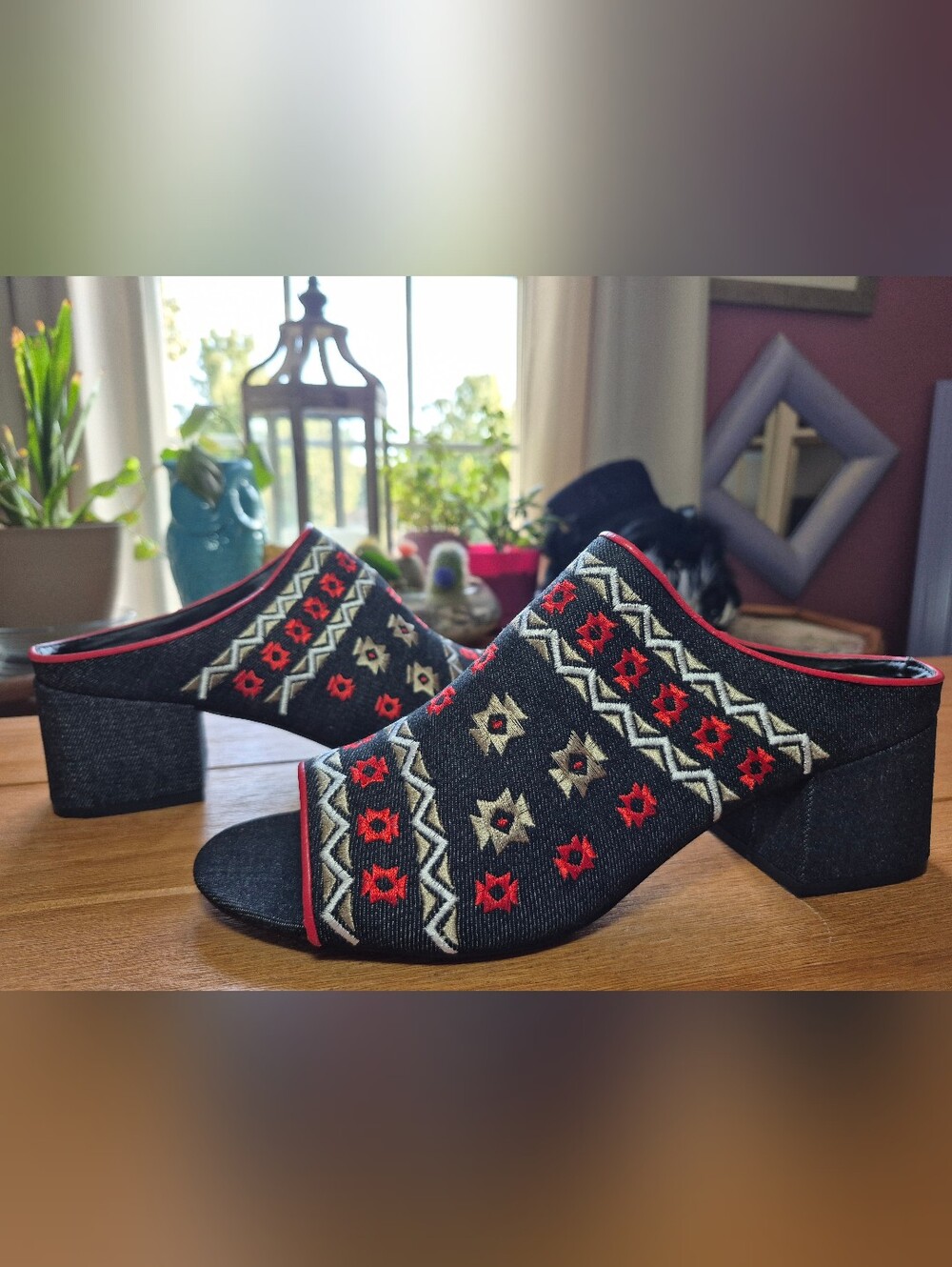 Comfortview Embroidered Denim Mules - Size 10.5